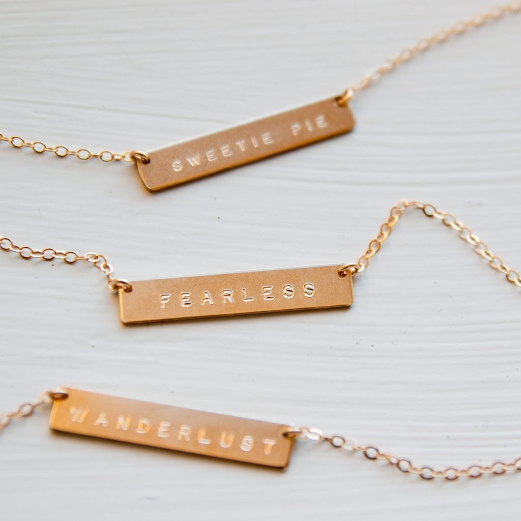 14K gold filled engraved necklace by Urban Smith Jewelry