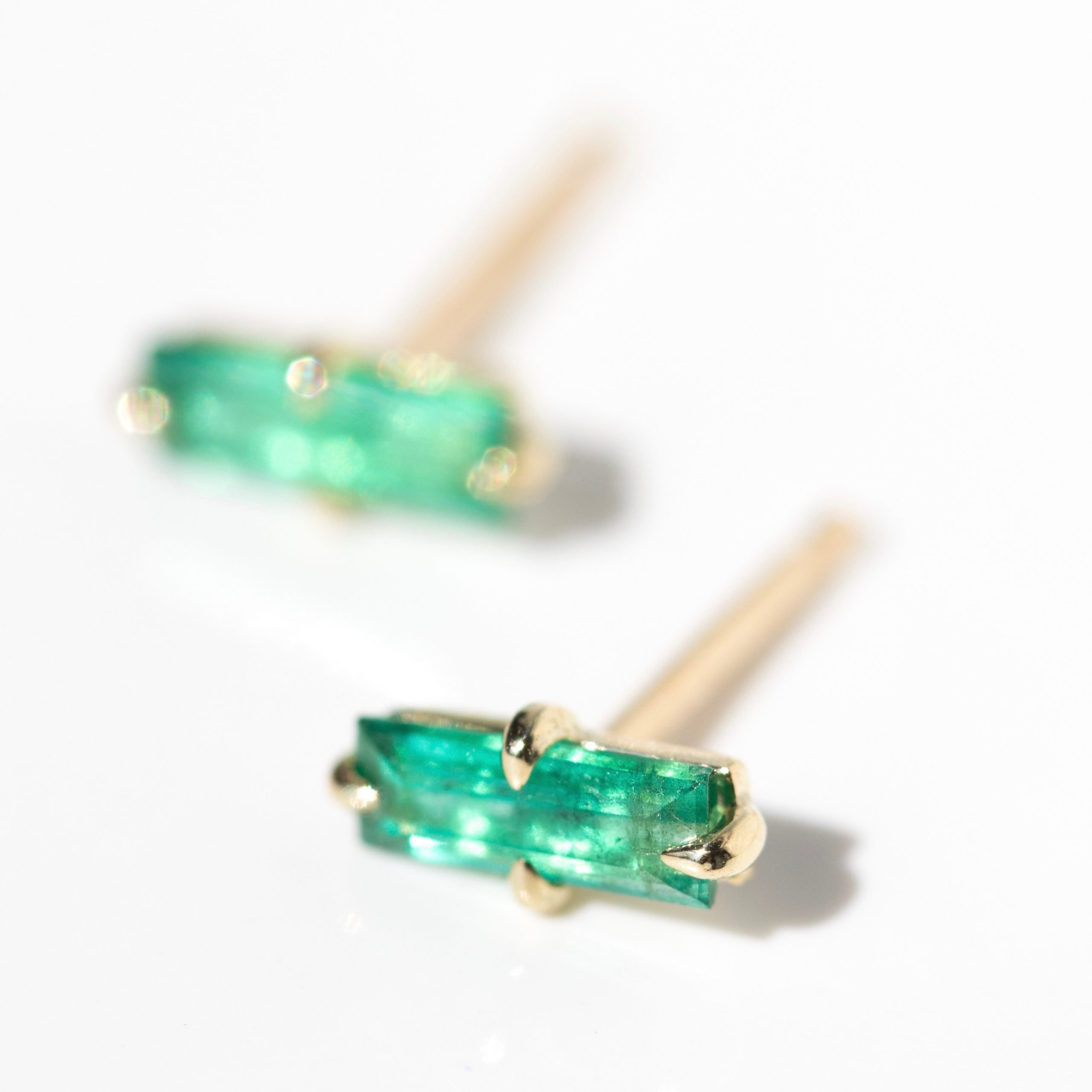 Elvin emerald stud earrings in 14K gold by jewelry designer ILA