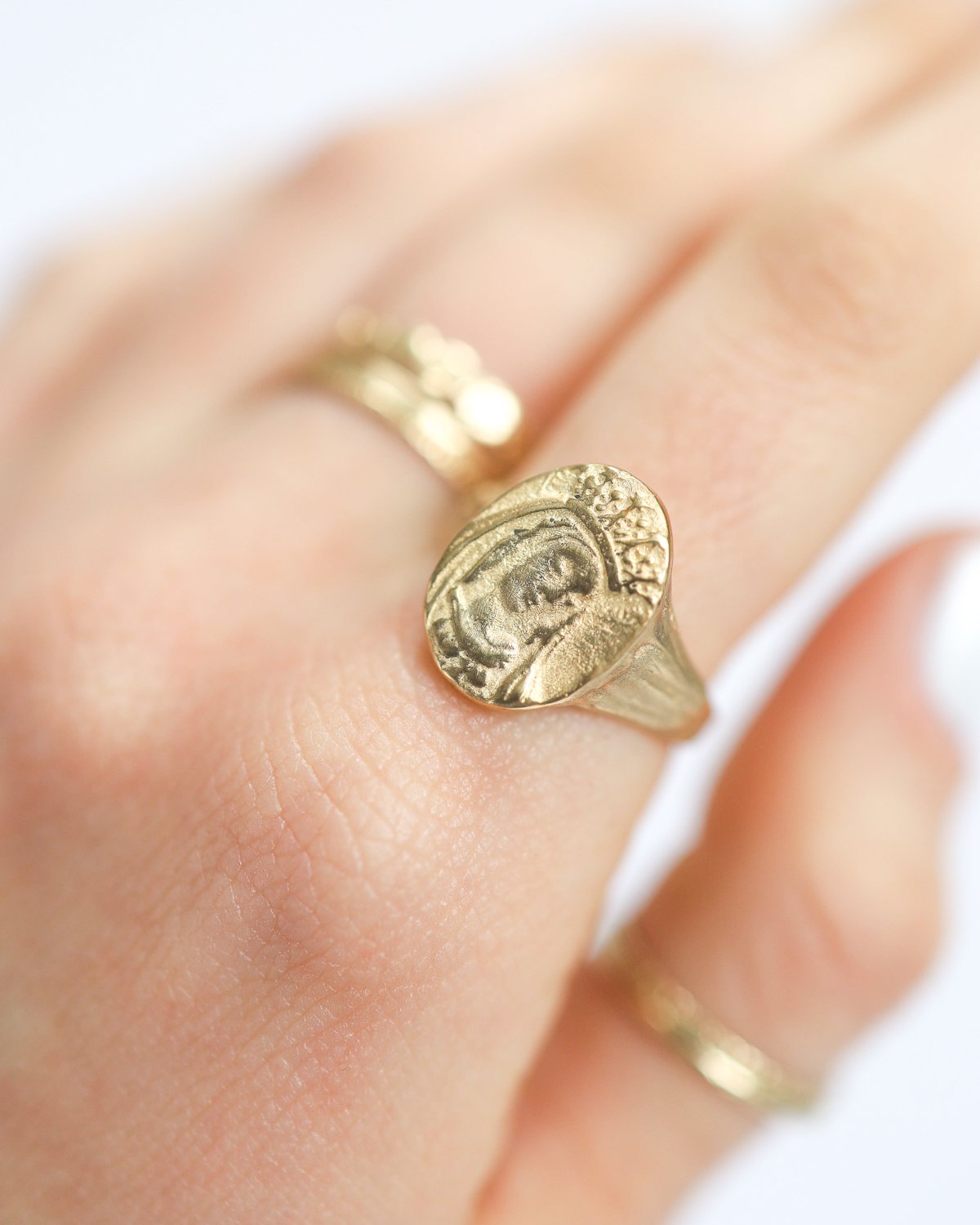 Mary Signet Ring in 14k yellow gold by jewelry designer Robin Haley