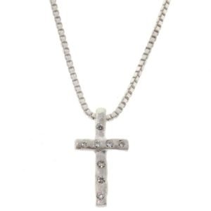 Saundra Messinger: 16"" necklace with tiny cross pendant with 8 diamonds