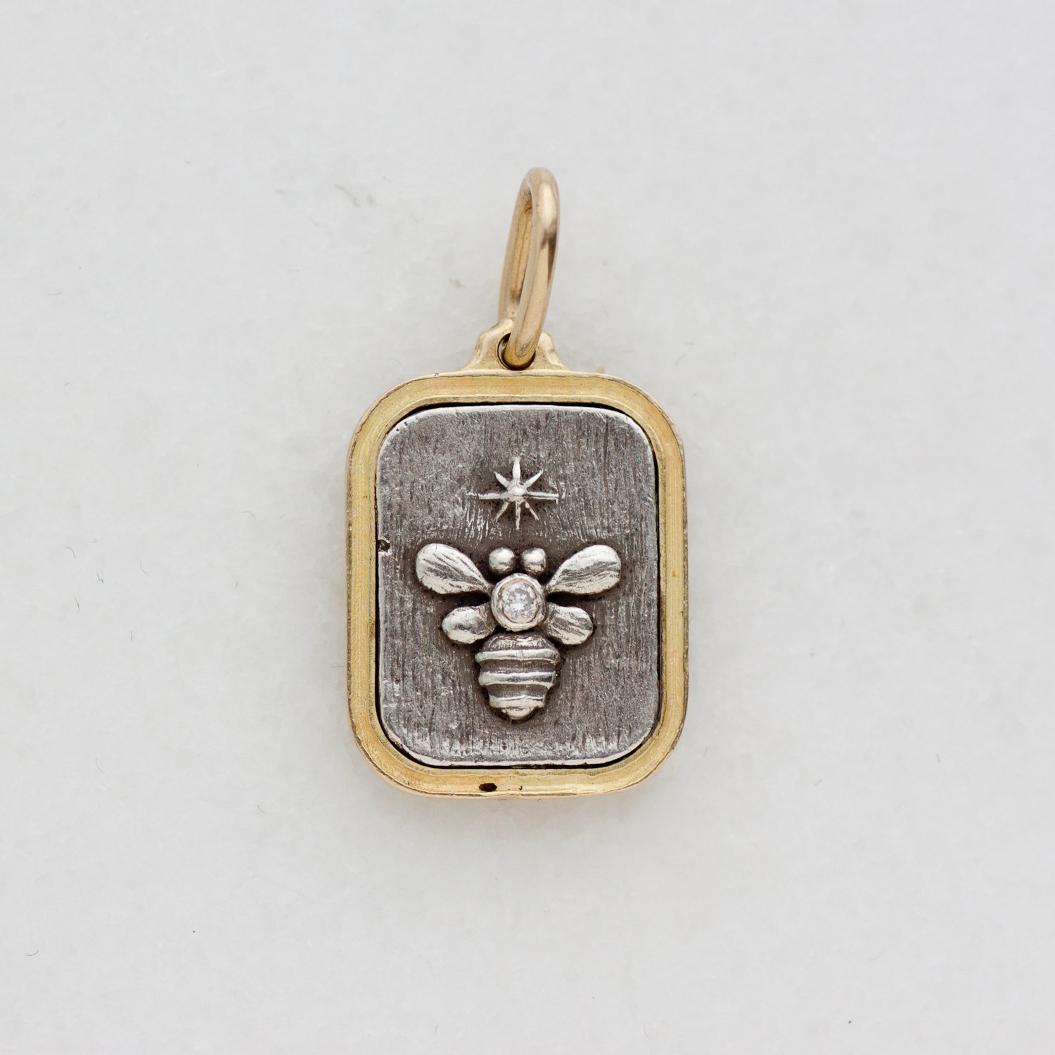 Erica Molinari Trunk Show: ss and 18k diamond bee and initial "F" .013cts