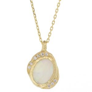 Misa Jewelry: Necklace, Oasis Opal, Diamonds 0.045TCW, 14K yellow gold, 17 in length