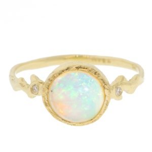 Misa Jewelry: Morro Opal Ring, 14K yellow gold, opal, white round brilliant diamonds, 0.02 TCW