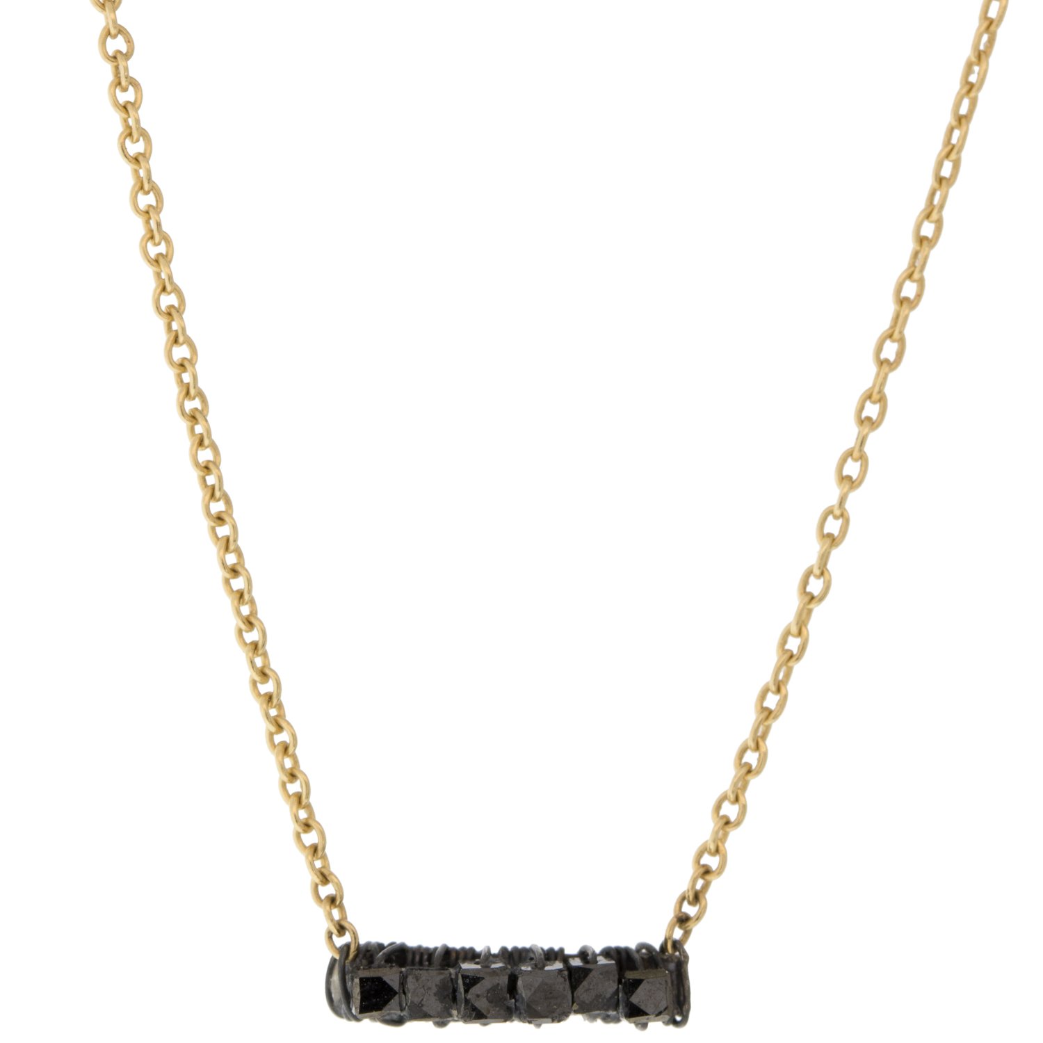 Dana Kellin Fine: 14k Gold Necklace w/ Small Black Diamond Bar