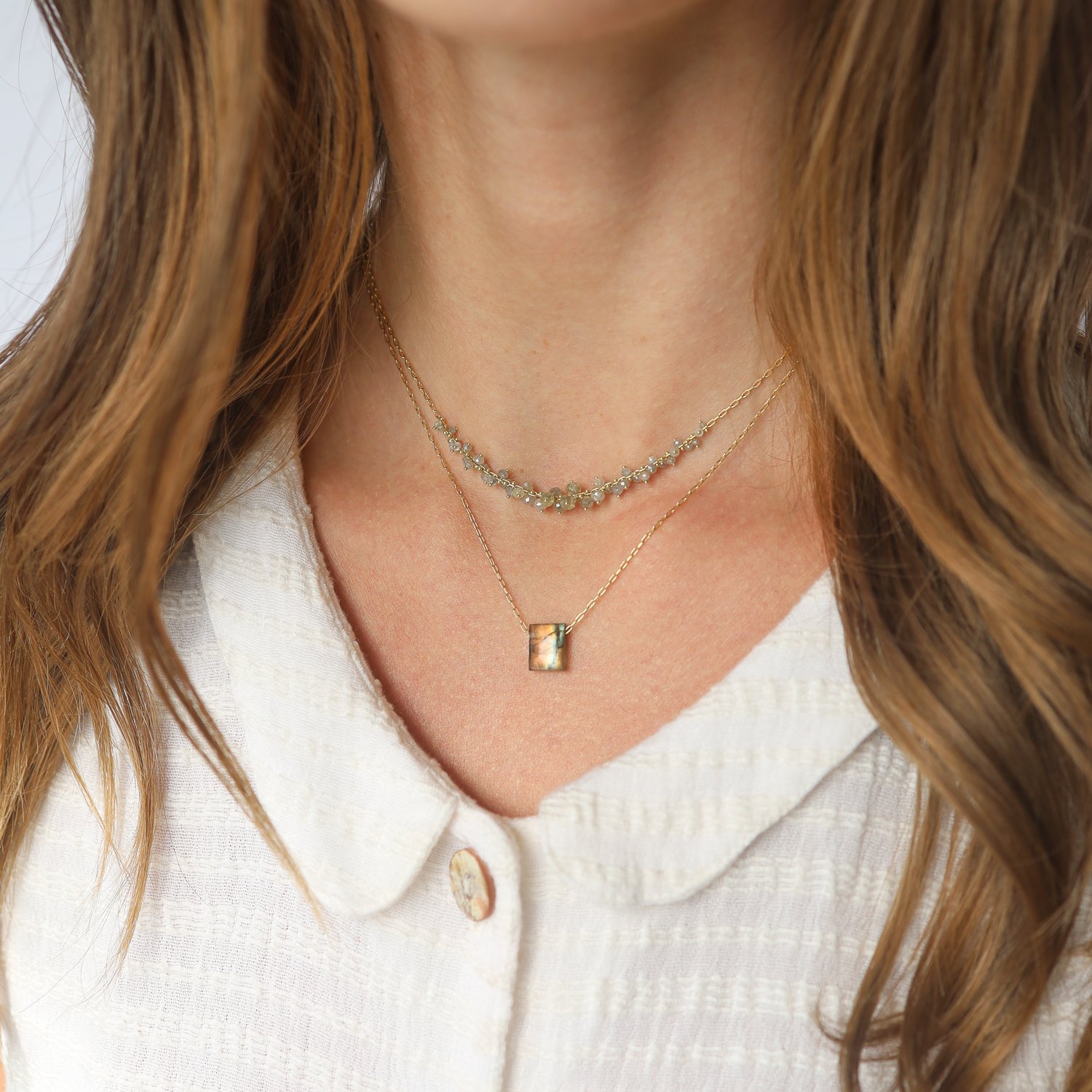 Ten Thousand Things: Necklace, Labradorite, 16" Chain,18K Gold.