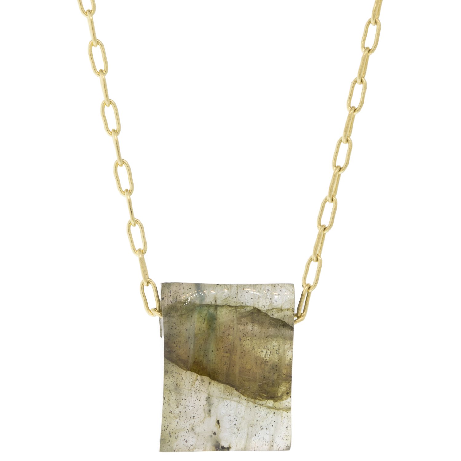 Ten Thousand Things: Necklace, Labradorite, 16" Chain,18K Gold.