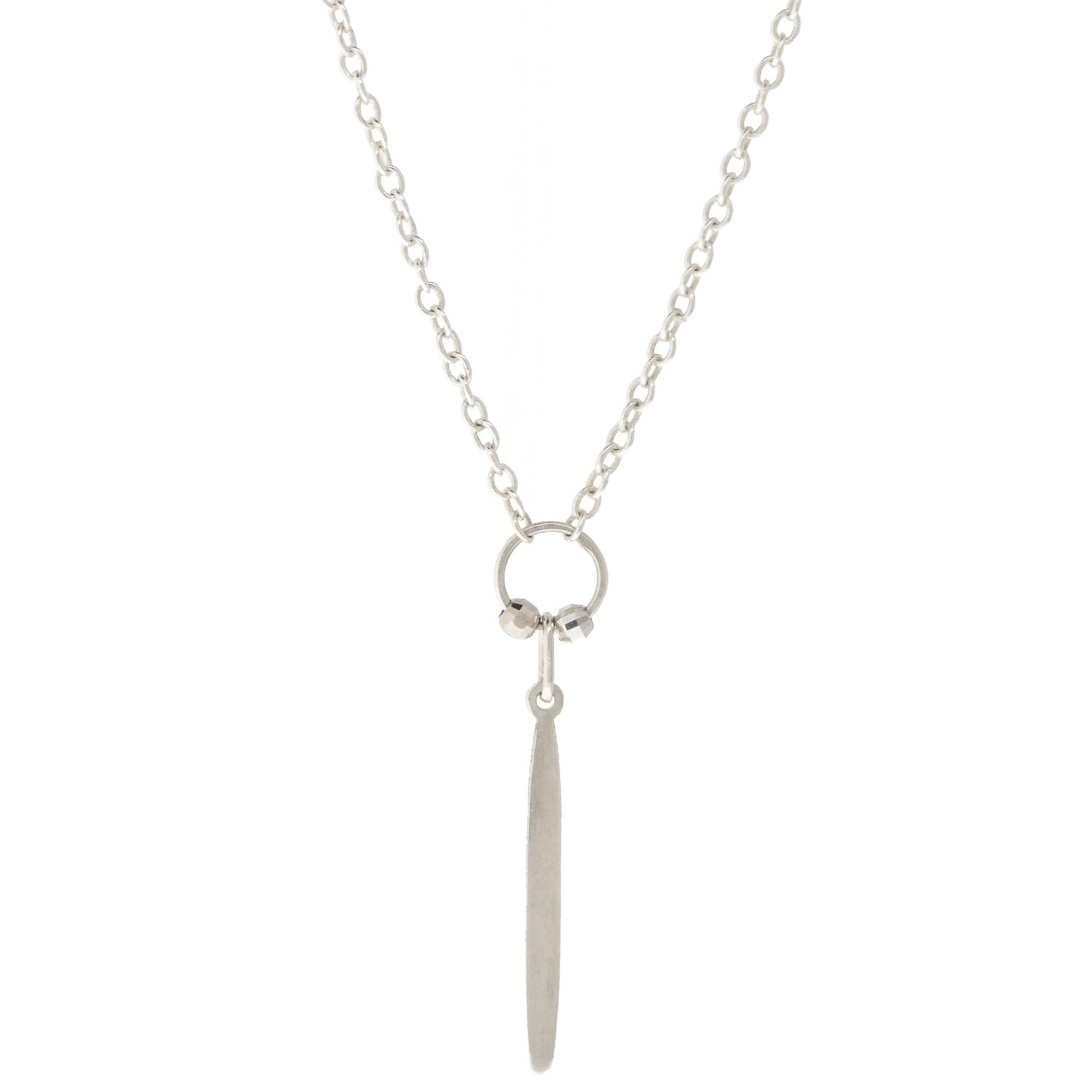 Jane Hollinger: 16" SS Necklace w/ 1 Tiny circle in center with beads and stick dangle