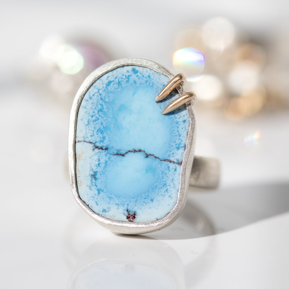 Hannah Blount: Vanity Ring - bright silver, 14K gold, 7.95ct Kazakhstan turquoise