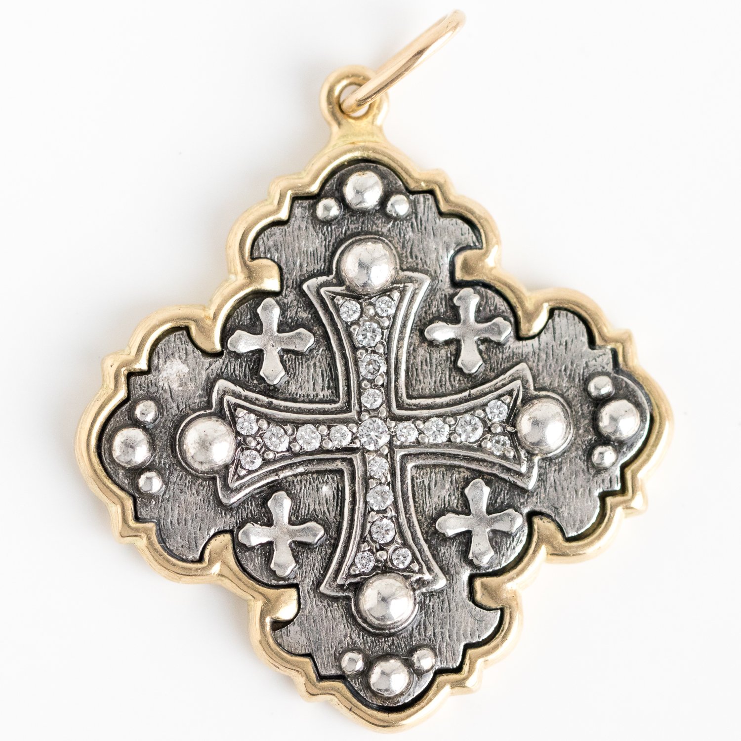 Erica Molinari Trunk Show: ss and 18k large ornate diamond cross charm .57cts