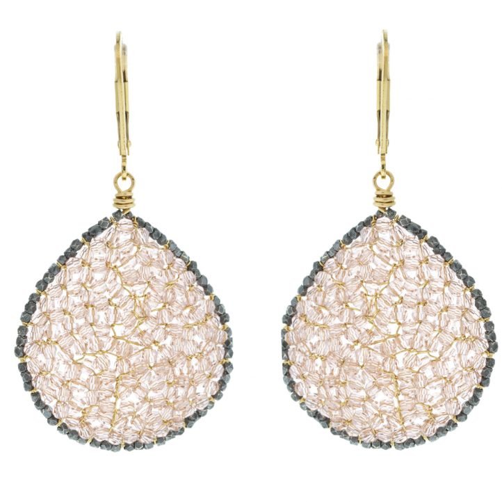 Dana Kellin: Gold fill and oxidized sterling silver round teardrop earring with rose crystals