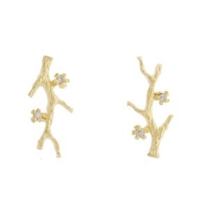 Victoria Cunningham: Earrings, Studs, Cherry Blossom, 2 Diamonds Each, 14K Yellow Gold.