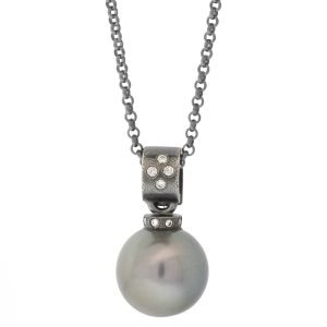 Rene Escobar: DARK GRAY TAHITIAN PEARL/SILVER ENHANCER PENDANT