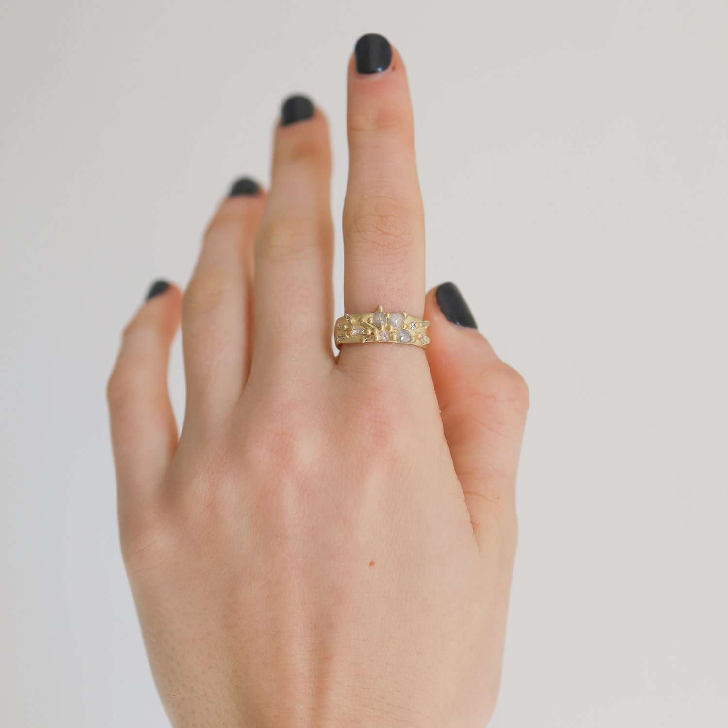 Polly Wales: Lotus ring yellow 18K gold and diamond sz 6.5