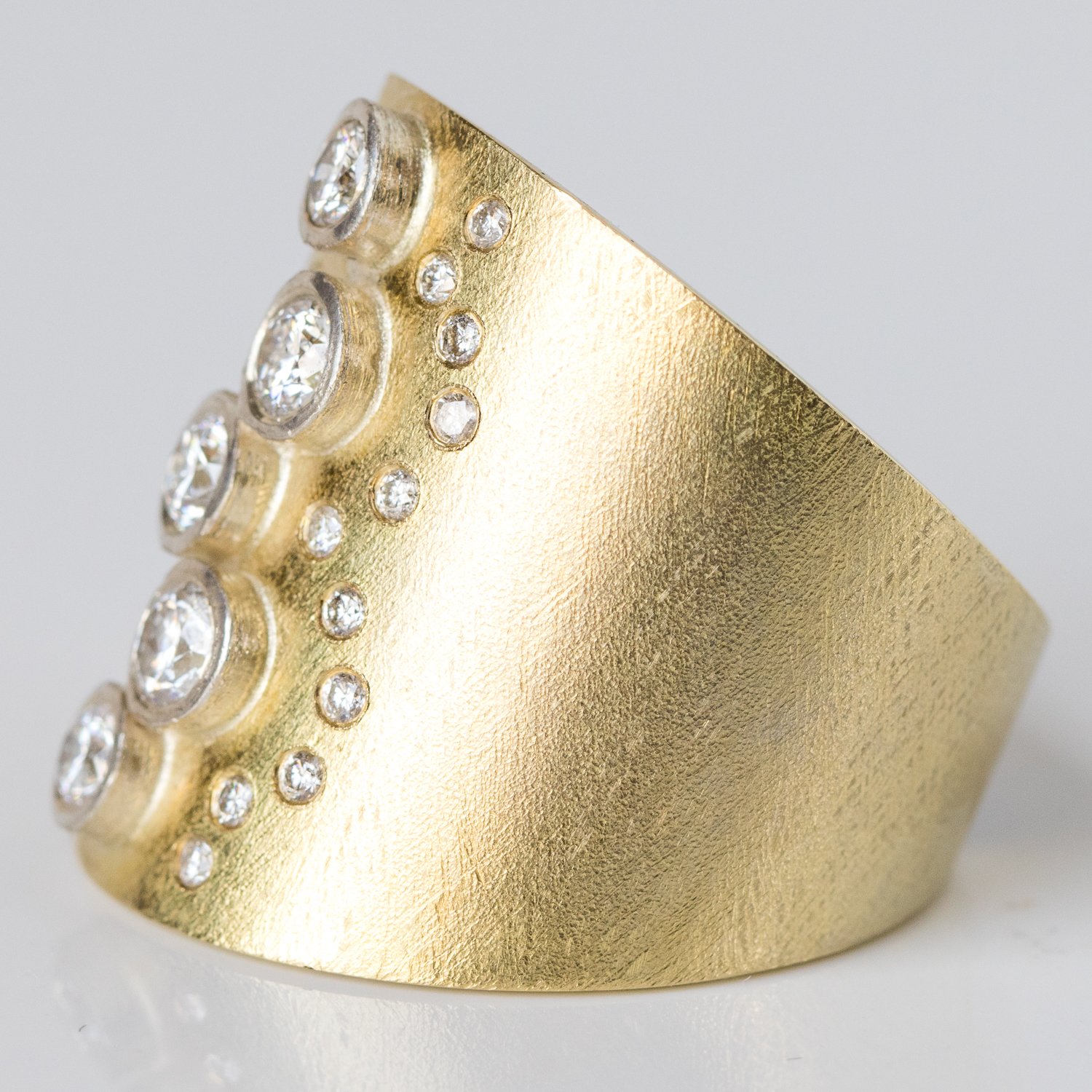 Rene Escobar Trunk Show : Ring, ADELLE, 18K YELLOW Gold, Diamonds .90ct, Sterling SILVER sparkle.