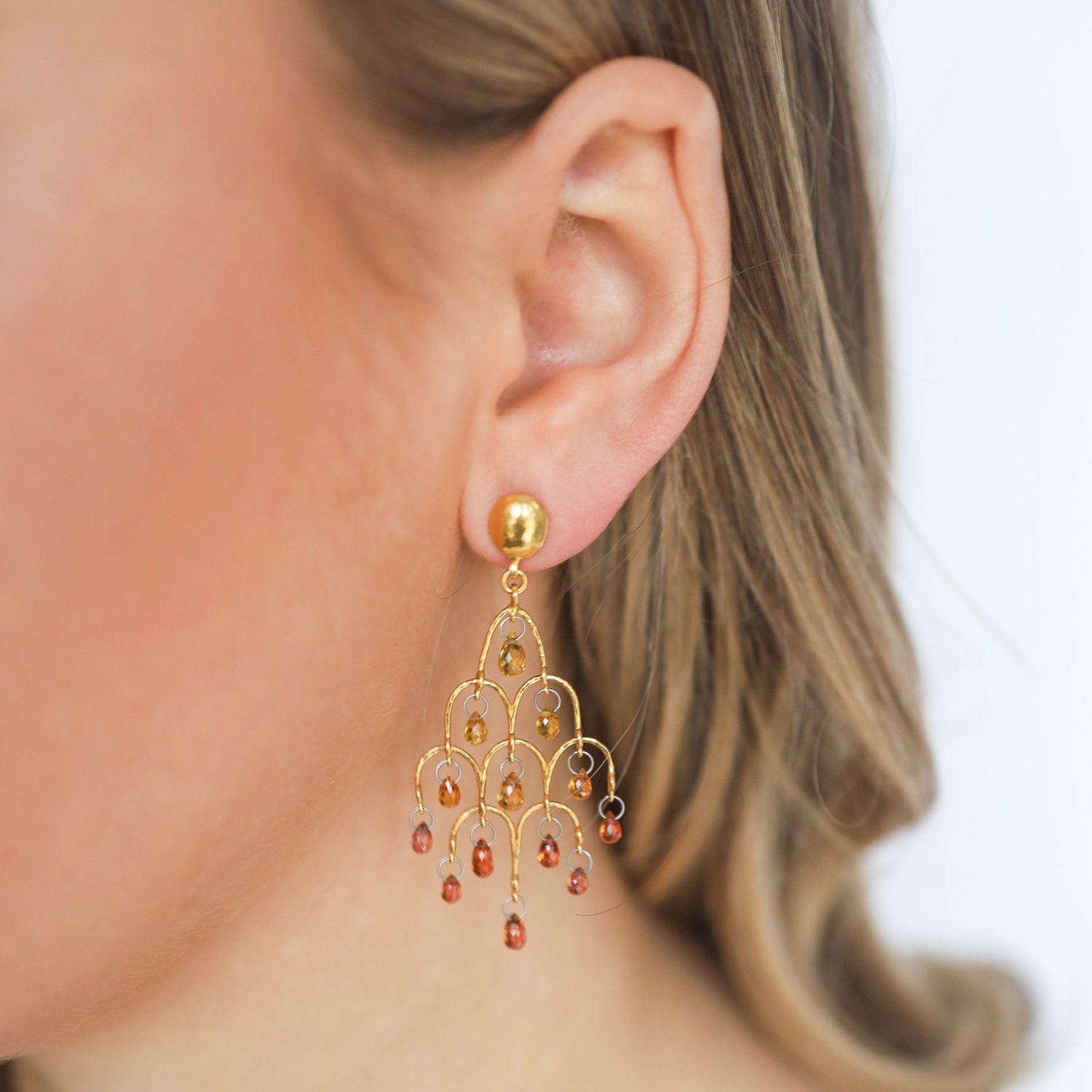 Gurhan: Earrings, Chandelier, Yellow and orange sapphires, 22K gold.