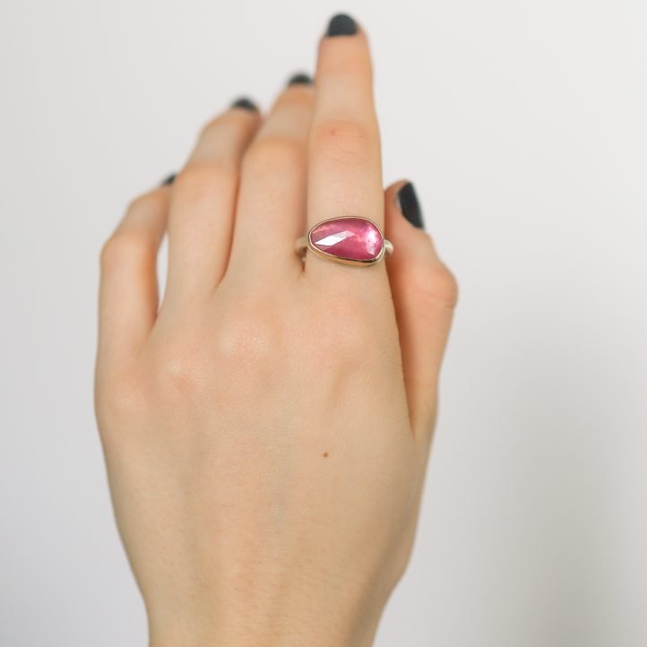 Jamie Joseph: SS & 14k Gold Ring w/ small asymmetrical rose cut african ruby on egyptian band size 7