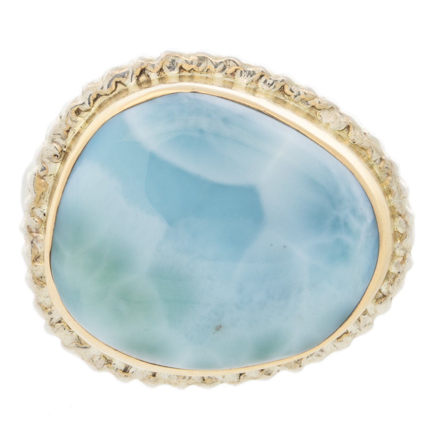 gold ring with larimar by jewelry designer jamie joseph