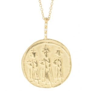 Robin Haley: Necklace, Heritage, Diamonds .015TCW, 1" x 3/4", 16-18" Chain, 14K Gold.