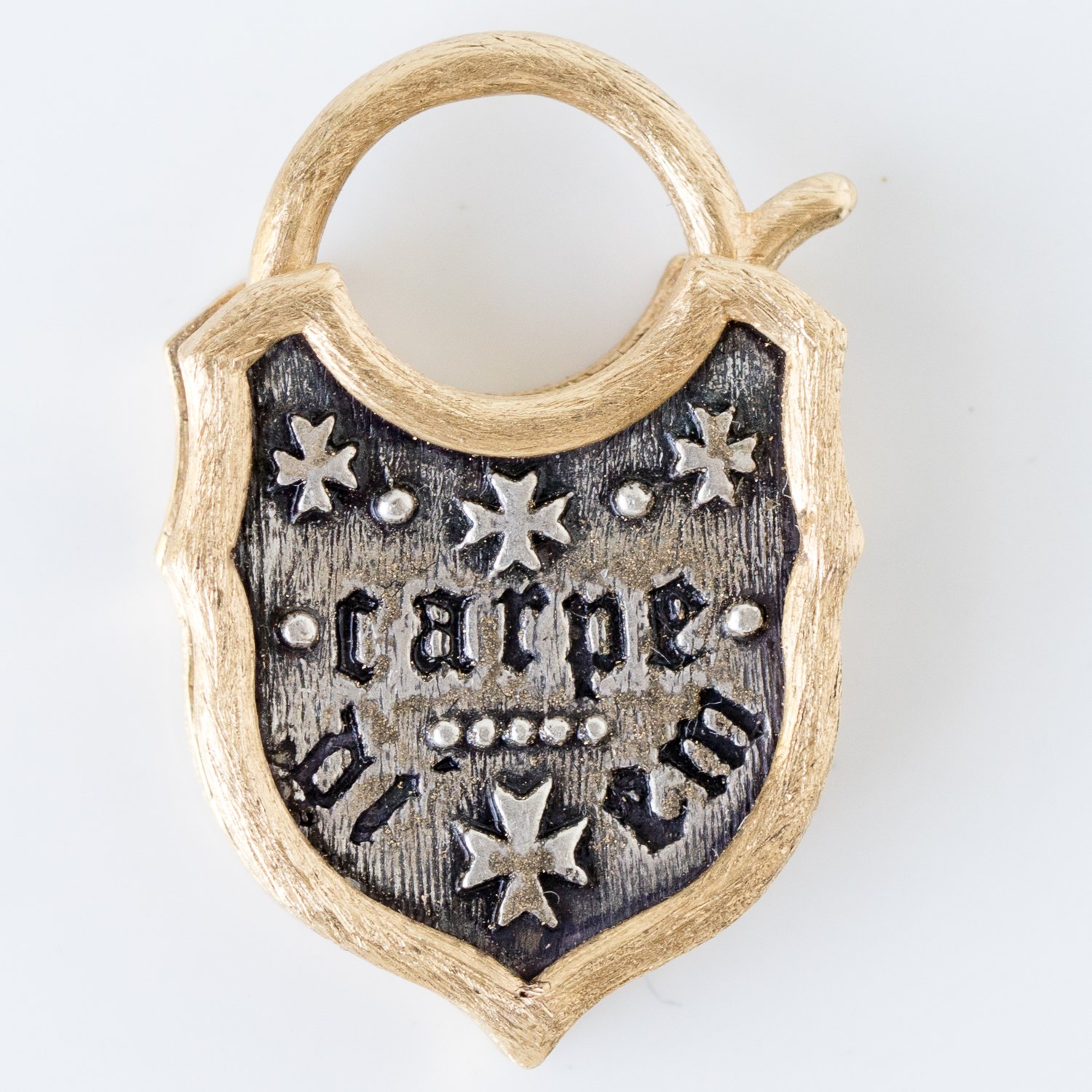 Erica Molinari Trunk Show: SS and 18K baby maltese cross padlock-"seize the day" with gold hinge