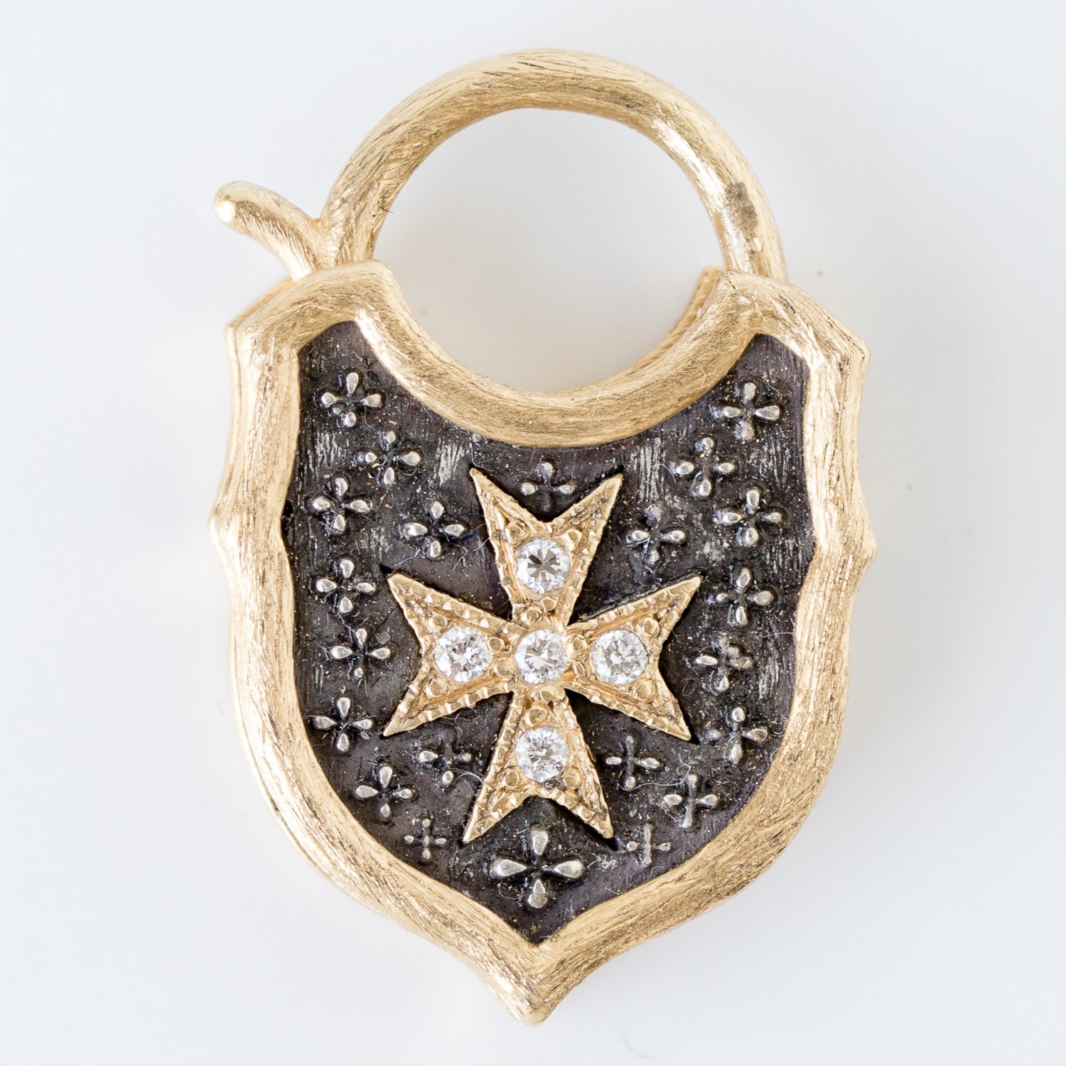 Erica Molinari Trunk Show: SS and 18K baby maltese cross padlock-"seize the day" with gold hinge