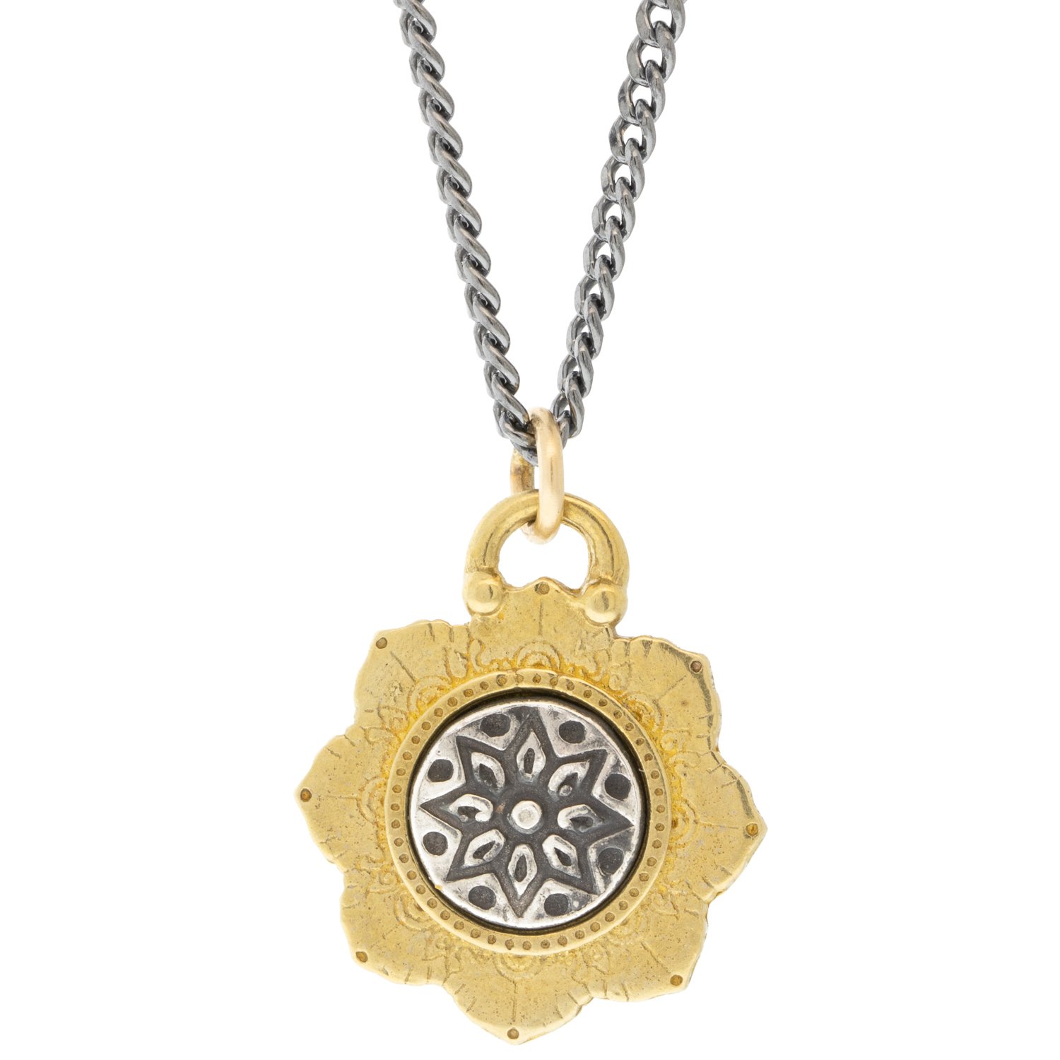 LuLu: Manifest Dhyana Necklace yellow bronze, oxidized ss