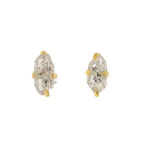Robindira: Fashion earrings 14K gold vermeil, oxidized SS, herkimer diamond, measure approximately 3/8" x 1/4"