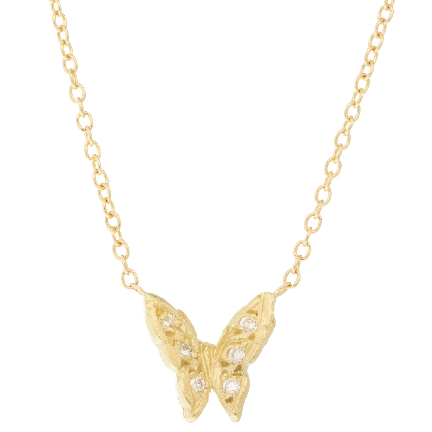 Victoria Cunningham: Necklace, Butterfly, Pavé Diamonds, 14K Yellow Gold.