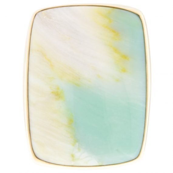 gold and silver ring with Indonesian fossilized opalized wood by jewelry designer Jamie Joseph