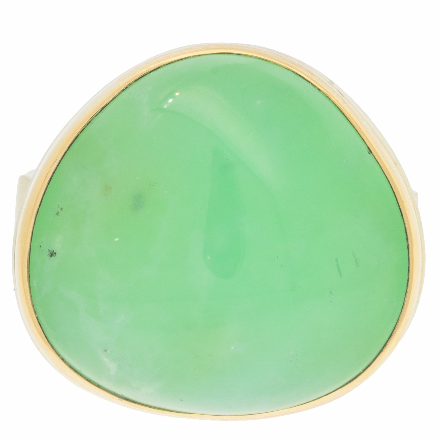 Jamie Joseph: Ring, Lotus smooth, 14K gold bezel set chrysoprase, Sterling silver soft live edge band, Stone measures / x /, Currently available in size