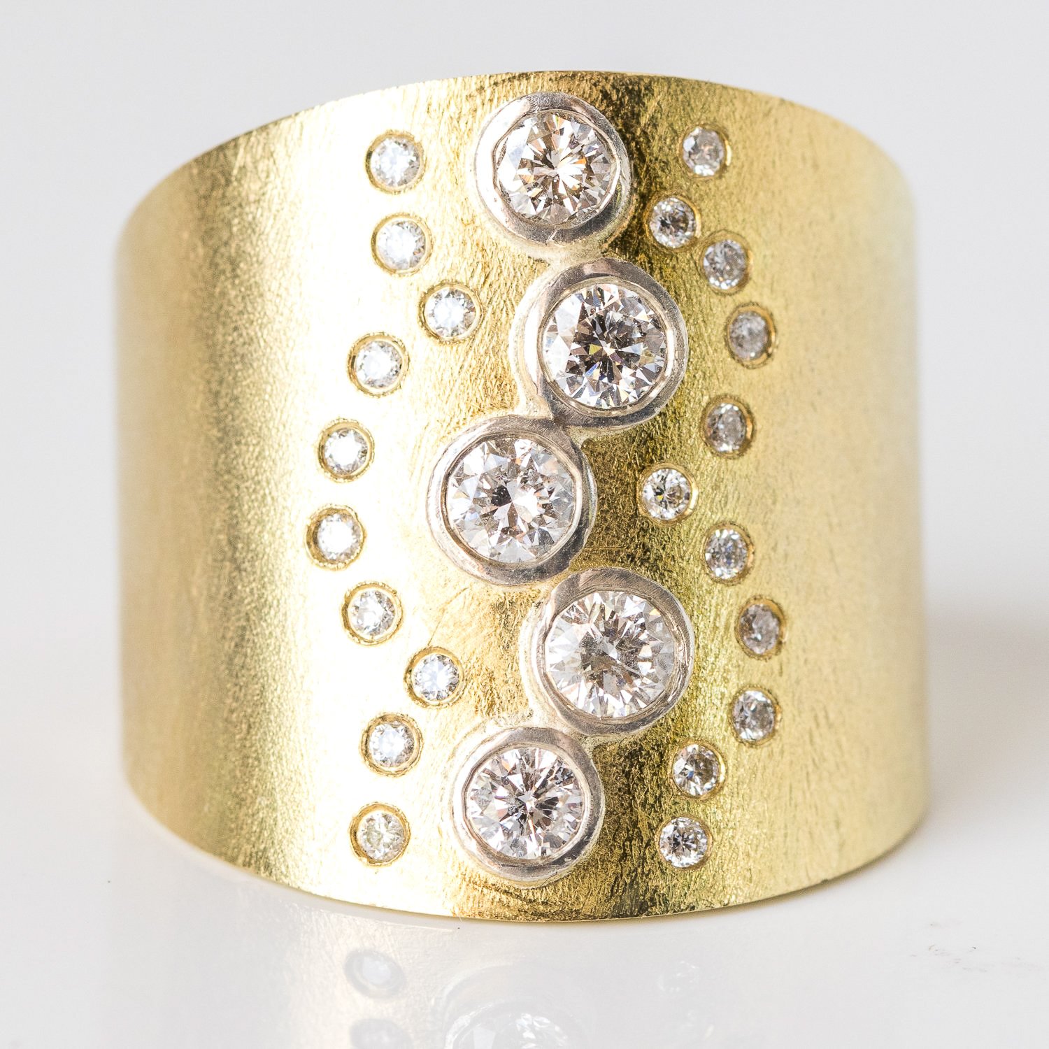 Rene Escobar Trunk Show : Ring, ADELLE, 18K YELLOW Gold, Diamonds .90ct, Sterling SILVER sparkle.