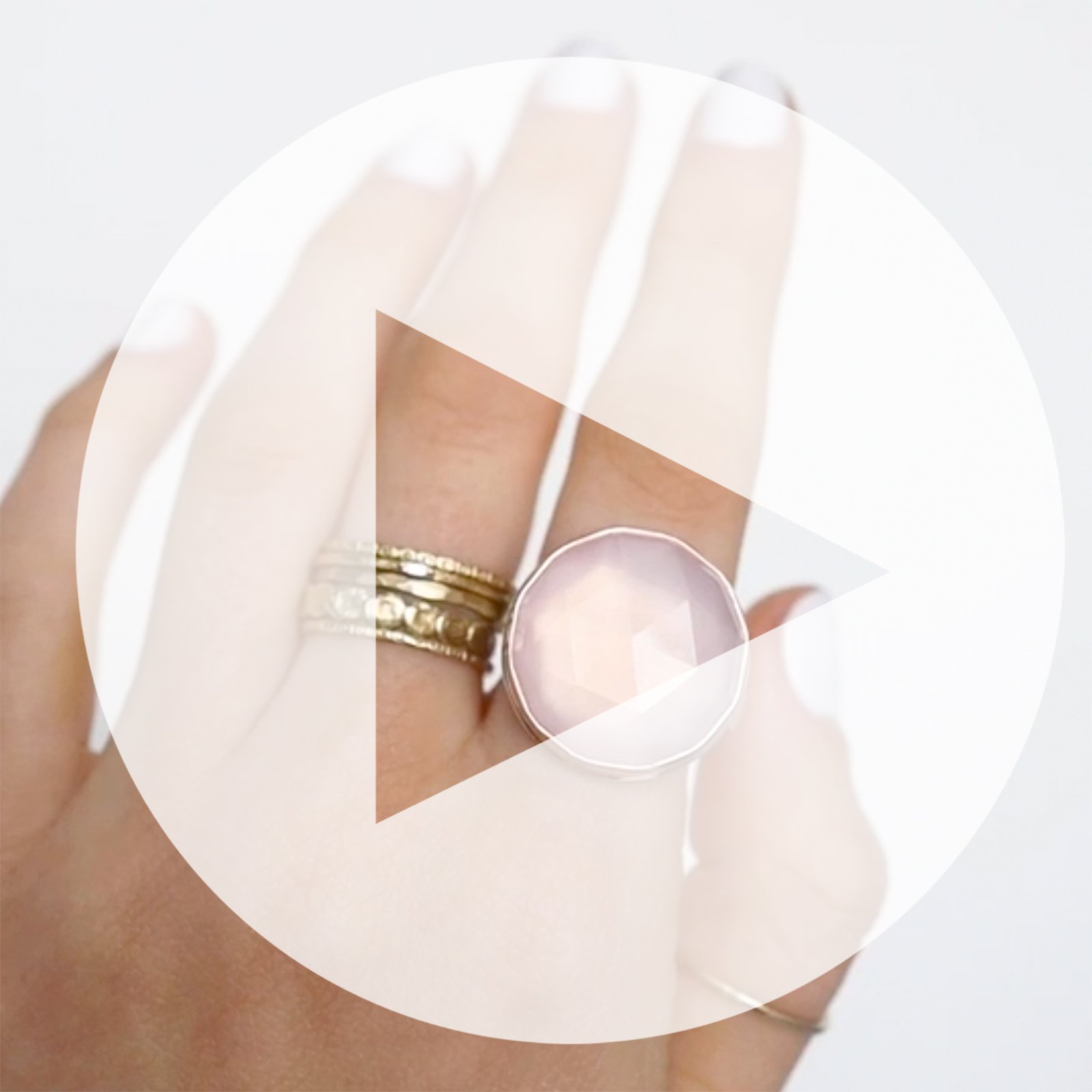 Jamie Joseph: Ring, Round rose cut, 14K rose gold bezel set rose quartz, Sterling silver tapered X band, Stone measures 3/4 in diameter, Currently available in size 7 1/2
