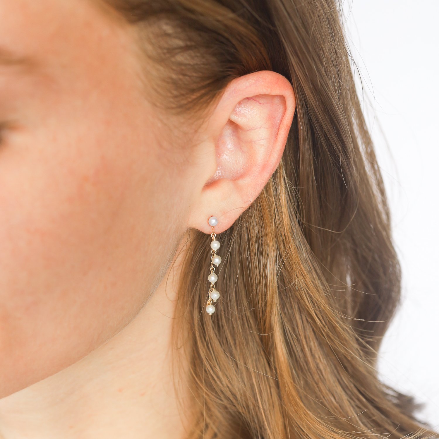 Mizuki : Earrings,14kt White freshwater posts and wrapped Akoya pearl