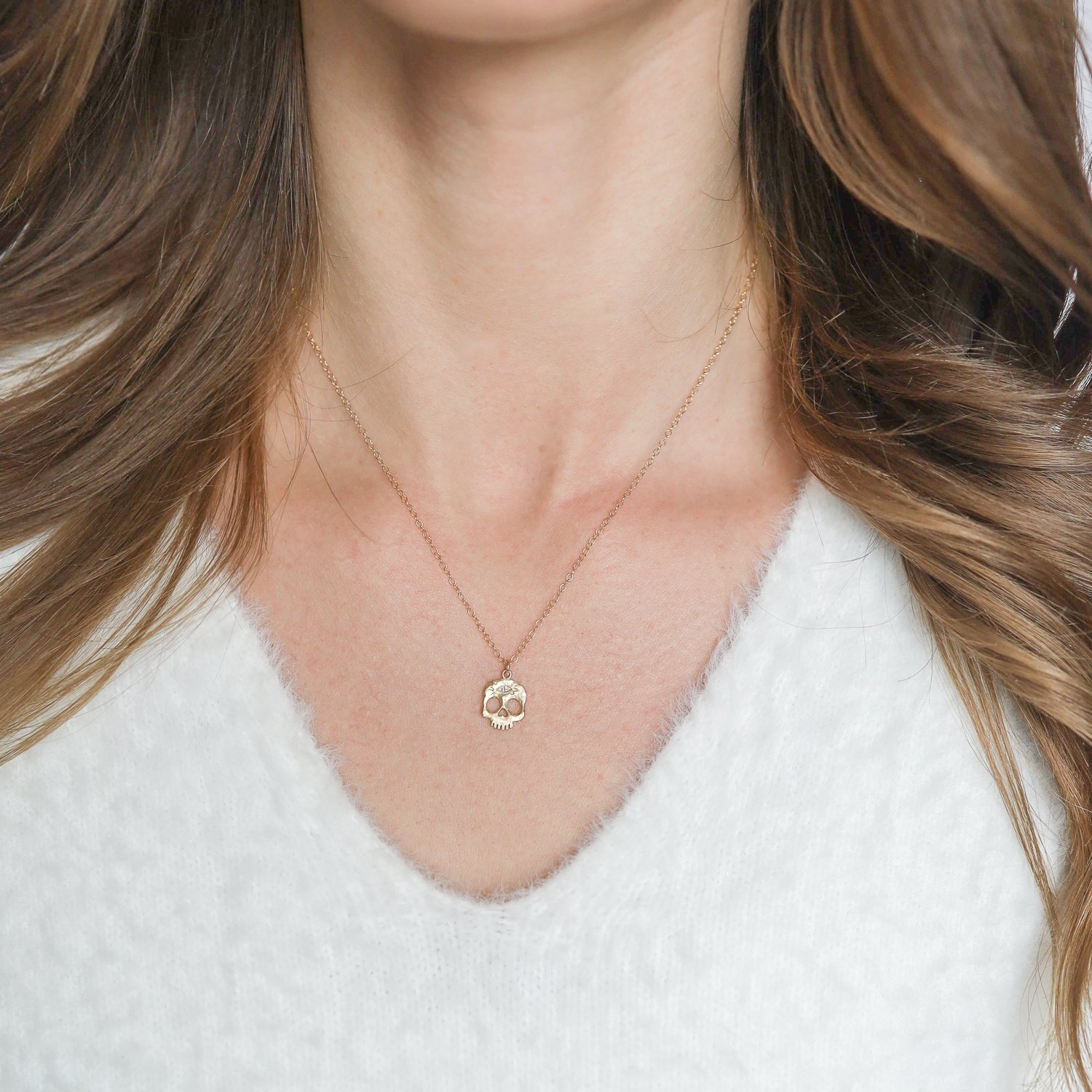 Victoria Cunningham: Necklace, Skull, 3rd Eye, 14K Yellow Gold, Pendant measures, 9/16 x 3/8 including bail, Measures 16 in length