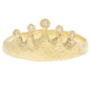 Victoria Cunningham: Ring, Hammered Crown, Diamond, 14K yellow gold, Measures 3/8 at the widest point