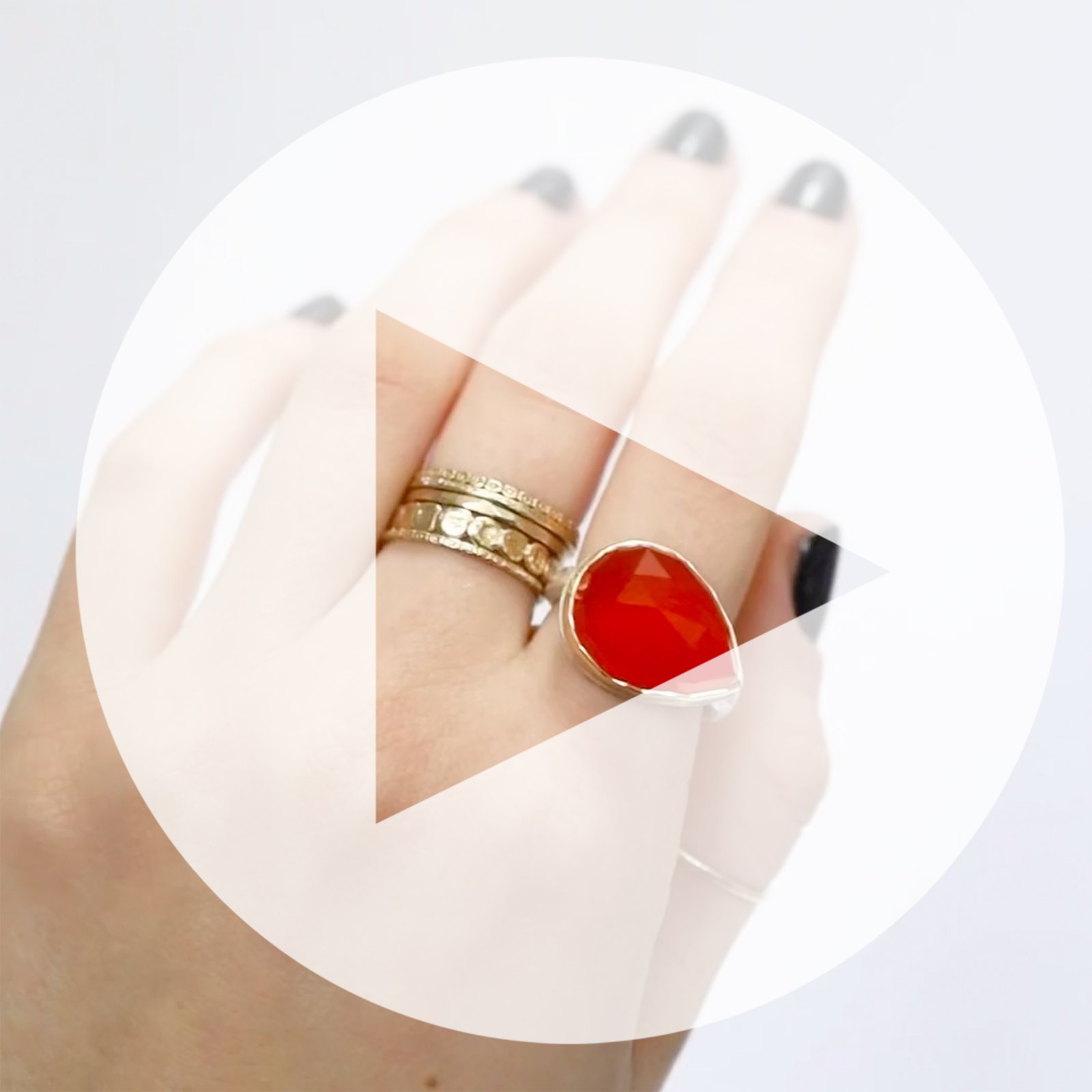 Jamie Joseph: Ring, Sterling silver & 14k Gold,Teardrop rose cut Orange Chalcedony on middle groovy band,Stone measures 1/2 x 11/16,Size 7.5