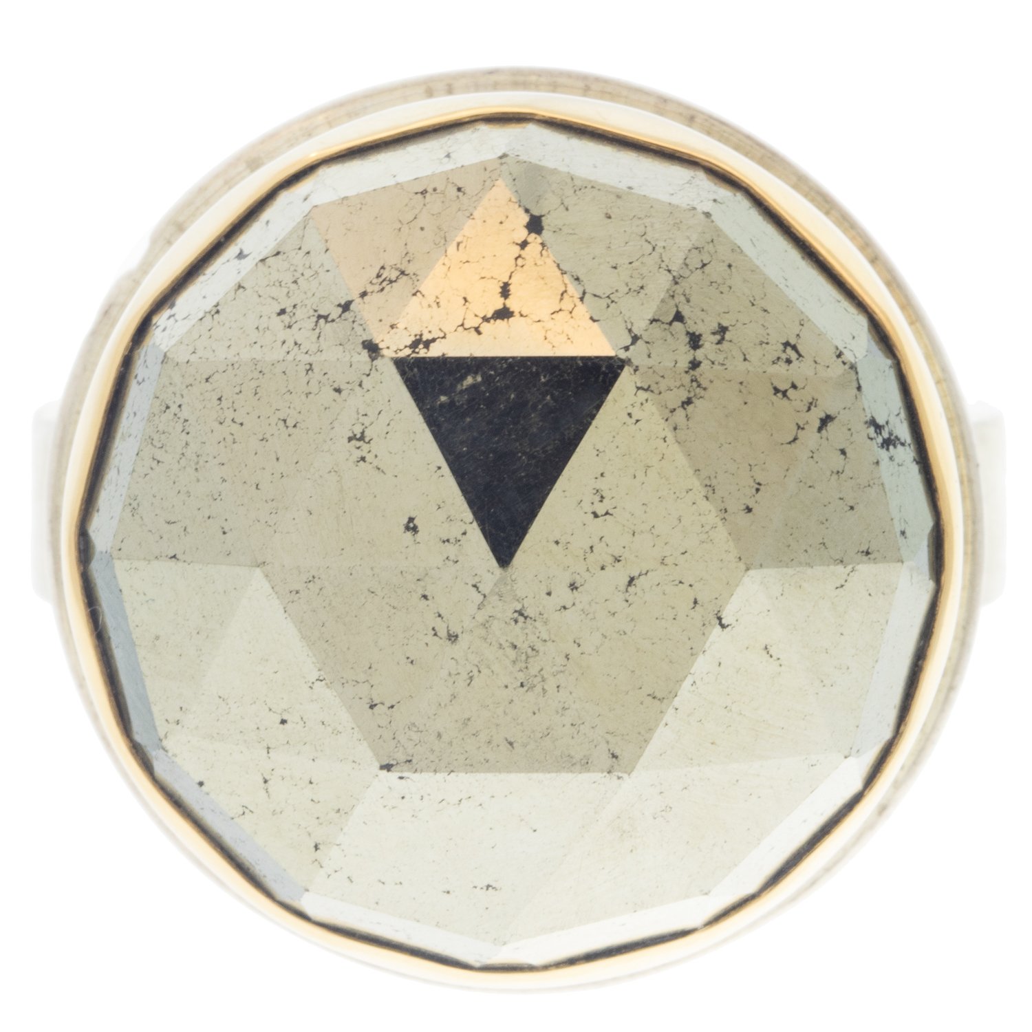 gold and silver ring with pyrite by jewelry designer jamie Joseph