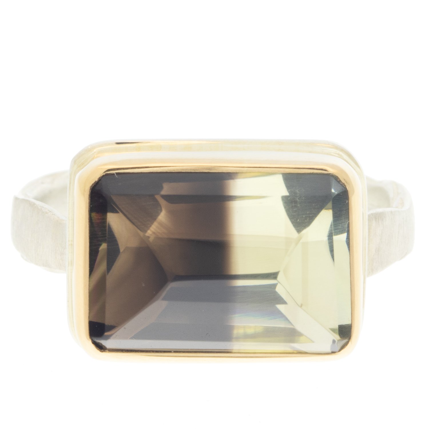 gold and silver ring with quartz by jewelry designer jamie Joseph