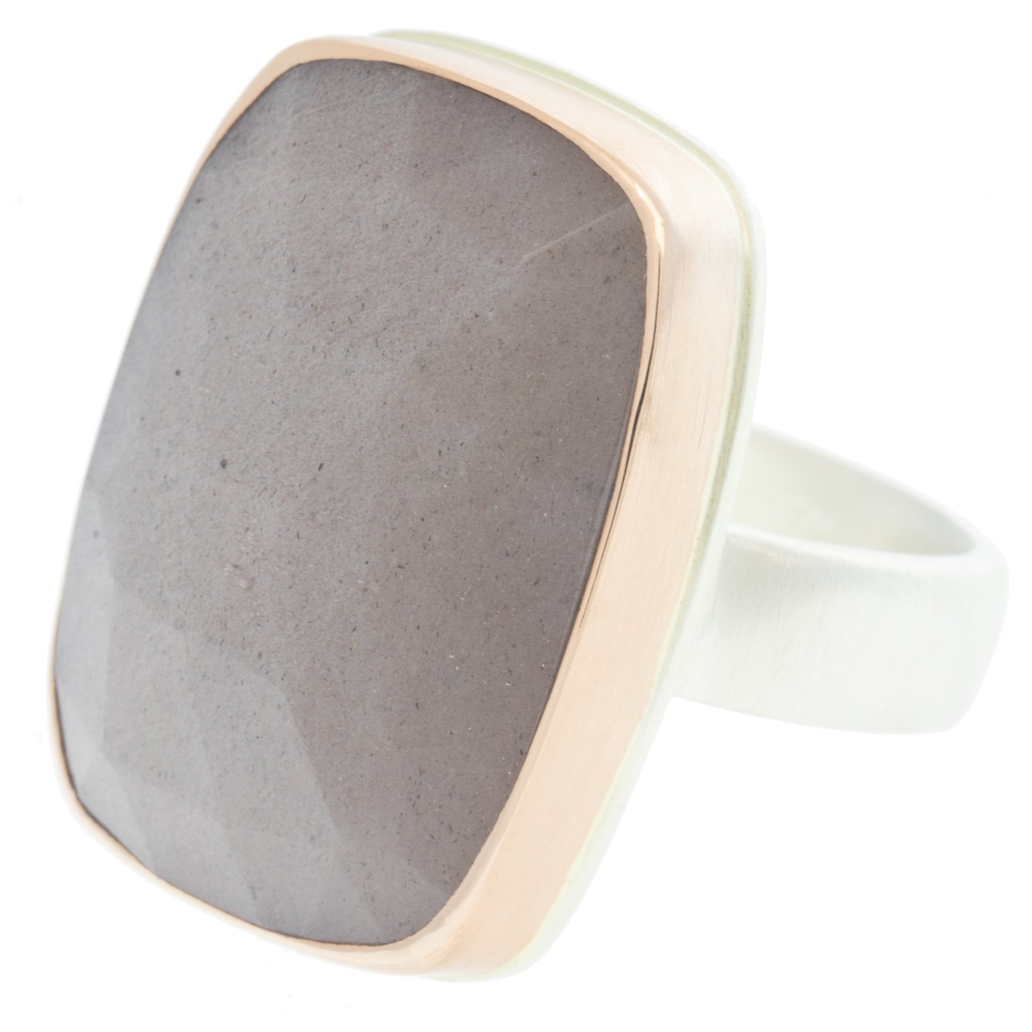 Jamie Joseph: Ring, Vertical rectangular rose cut, 14K rose gold bezel set peach moonstone, Sterling silver comfort band, Stone measures 7/8 x 11/16, Currently available in size 7 1/2