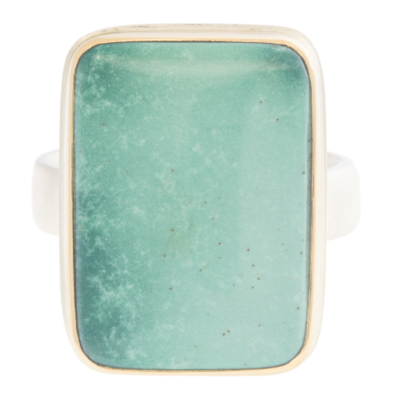 Jamie Joseph: Ring, Sterling & 14K Gold w/ vertical rectangular turquoise on a comfort band size 8