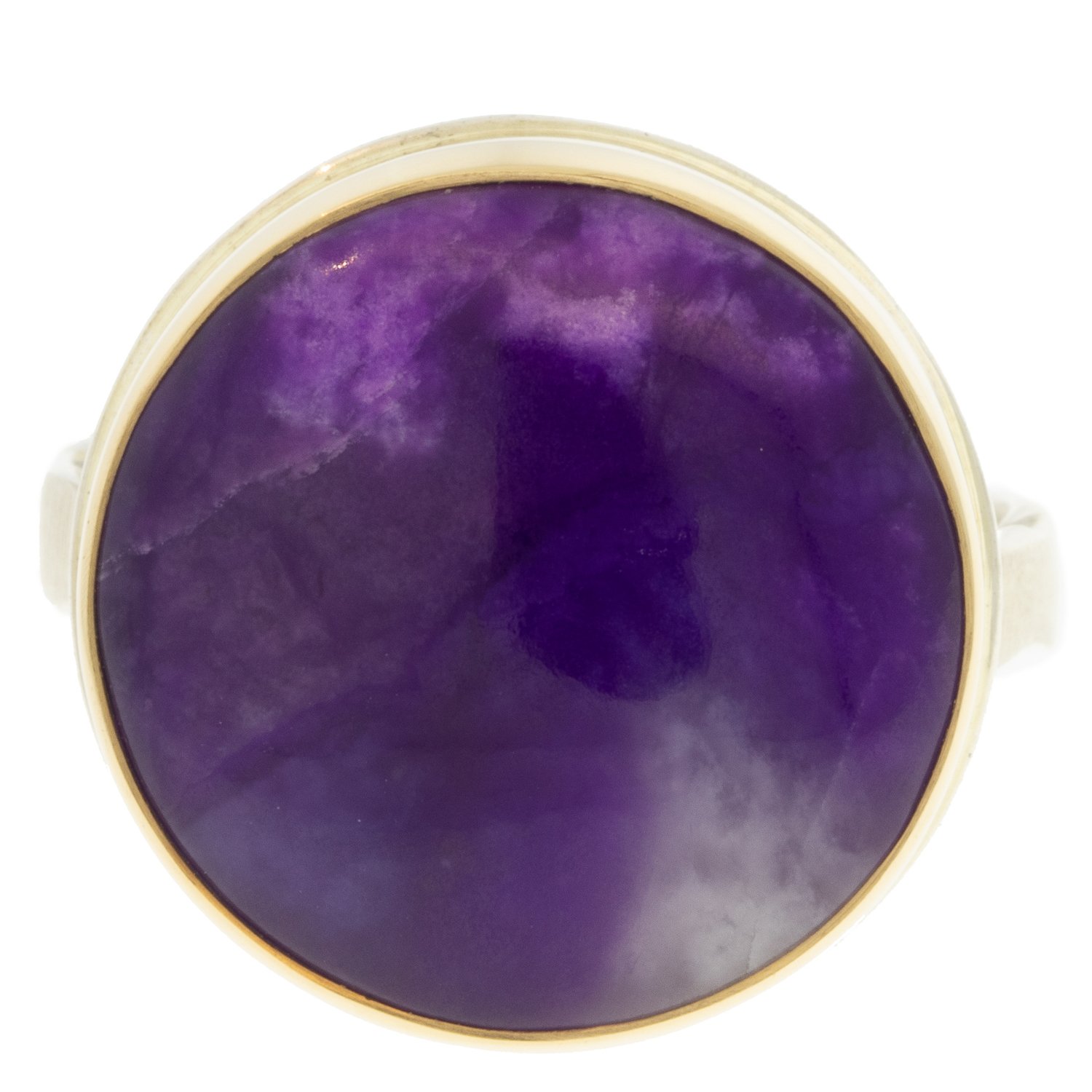 gold and silver ring with sugilite by jewelry designer jamie Joseph