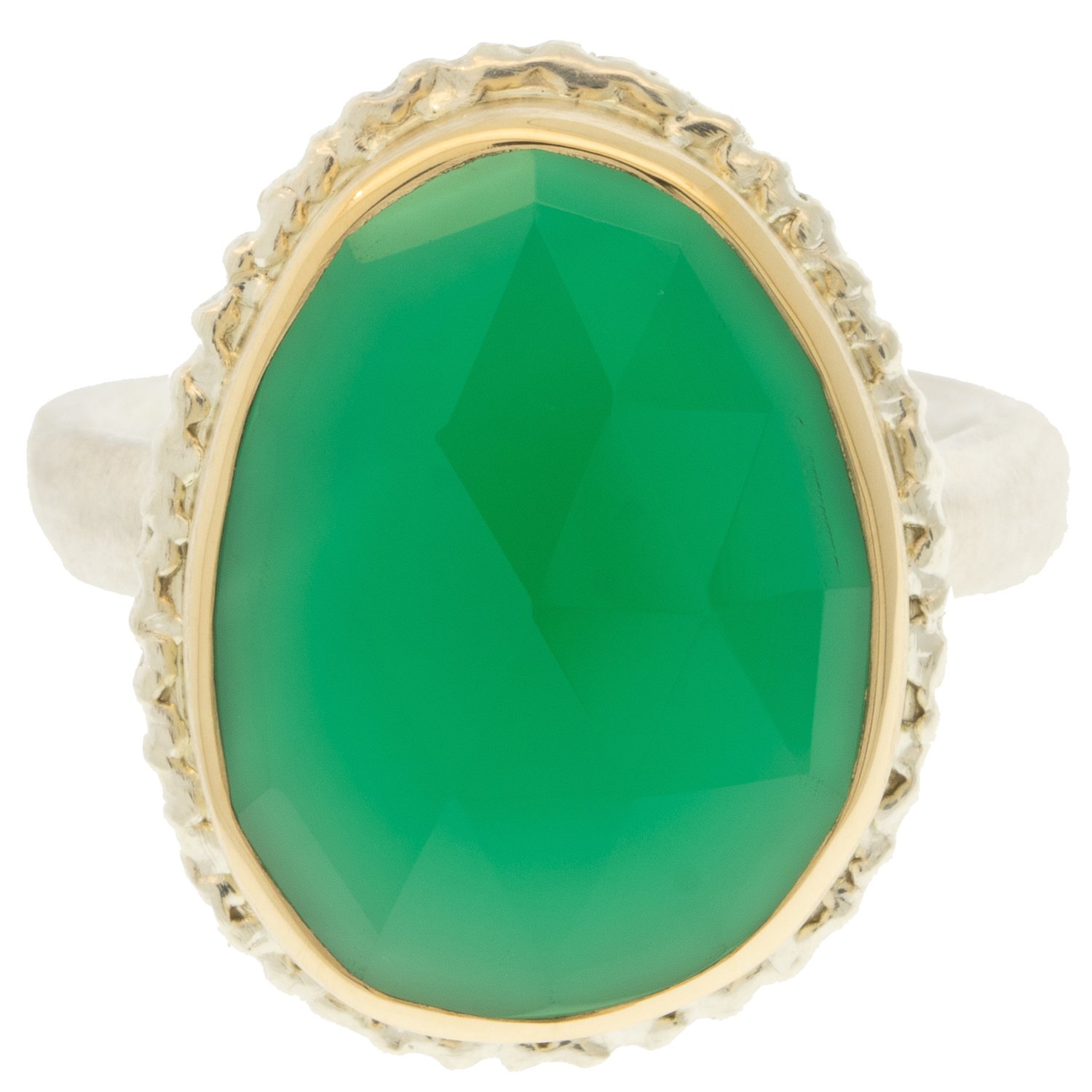 gold and silver ring with green onyx by jewelry designer jamie Joseph