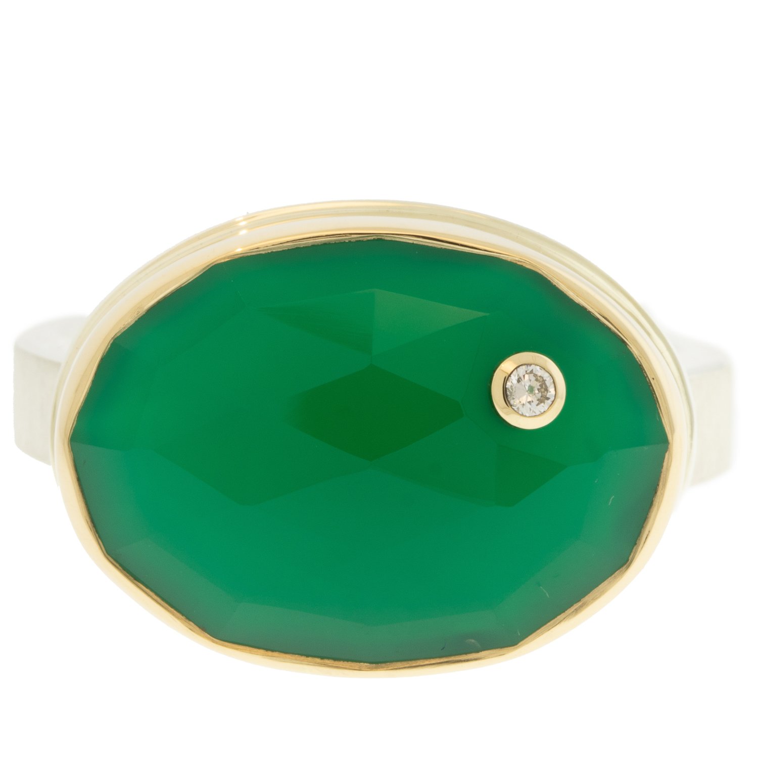 gold and silver ring with green onyx by jewelry designer jamie Joseph