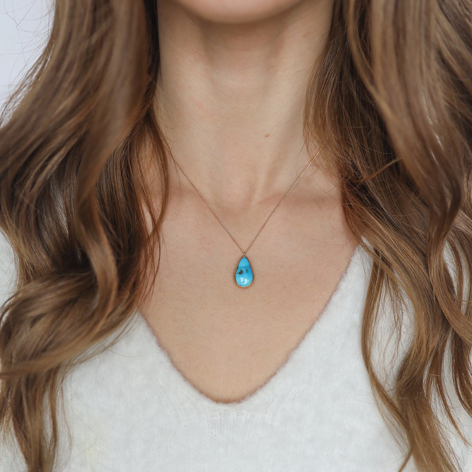 Melissa Joy Manning: Limited edition 14k gold Arizona Morenci mine turquoise necklace,16-18"