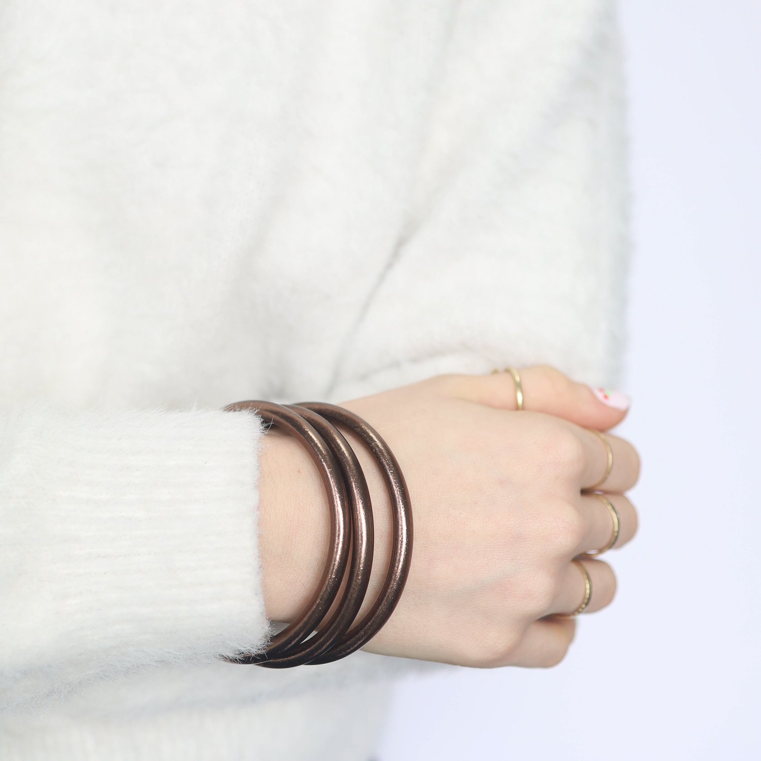 Set of 3 Rose Gold All Weather Bangles by BuDhaGirl NEWTWIST