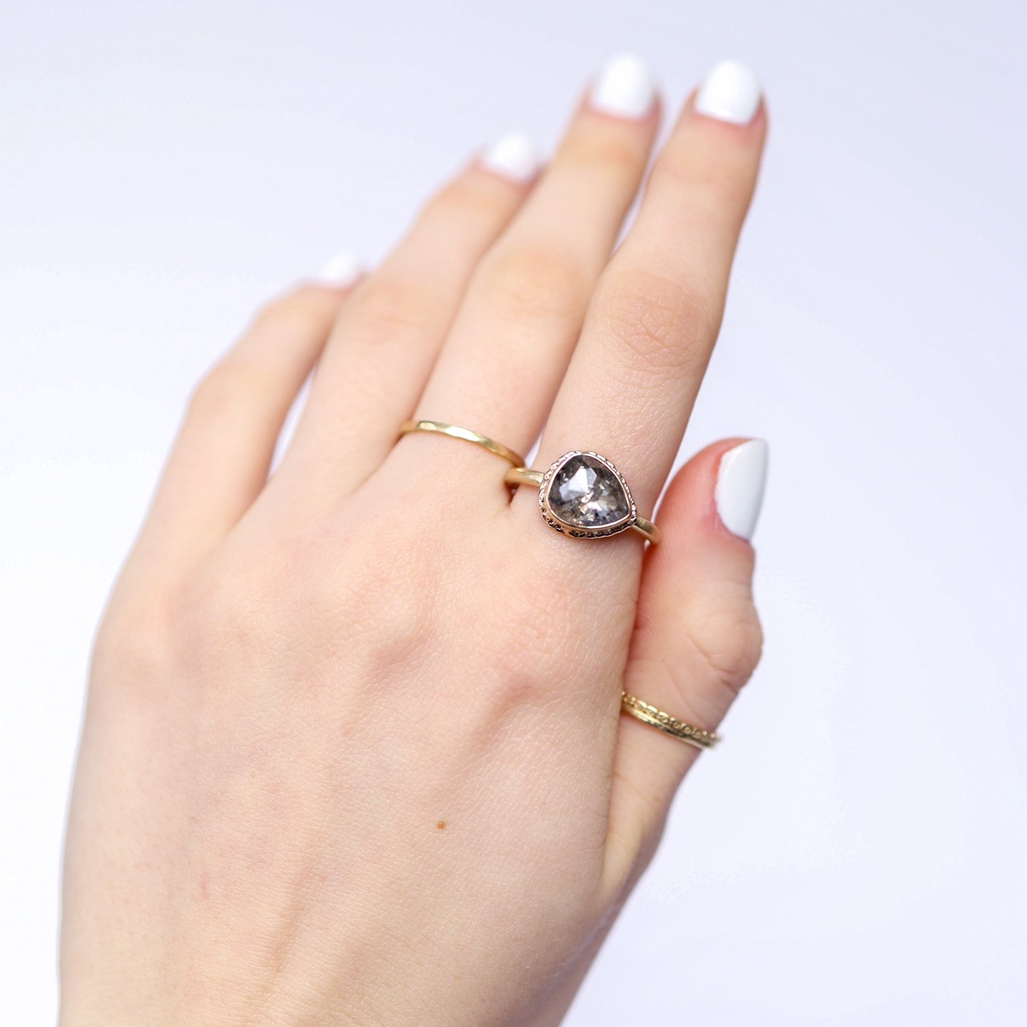 Jamie Joseph Trunk Show: Ring, 14K gold, Teardrop rustic diamond