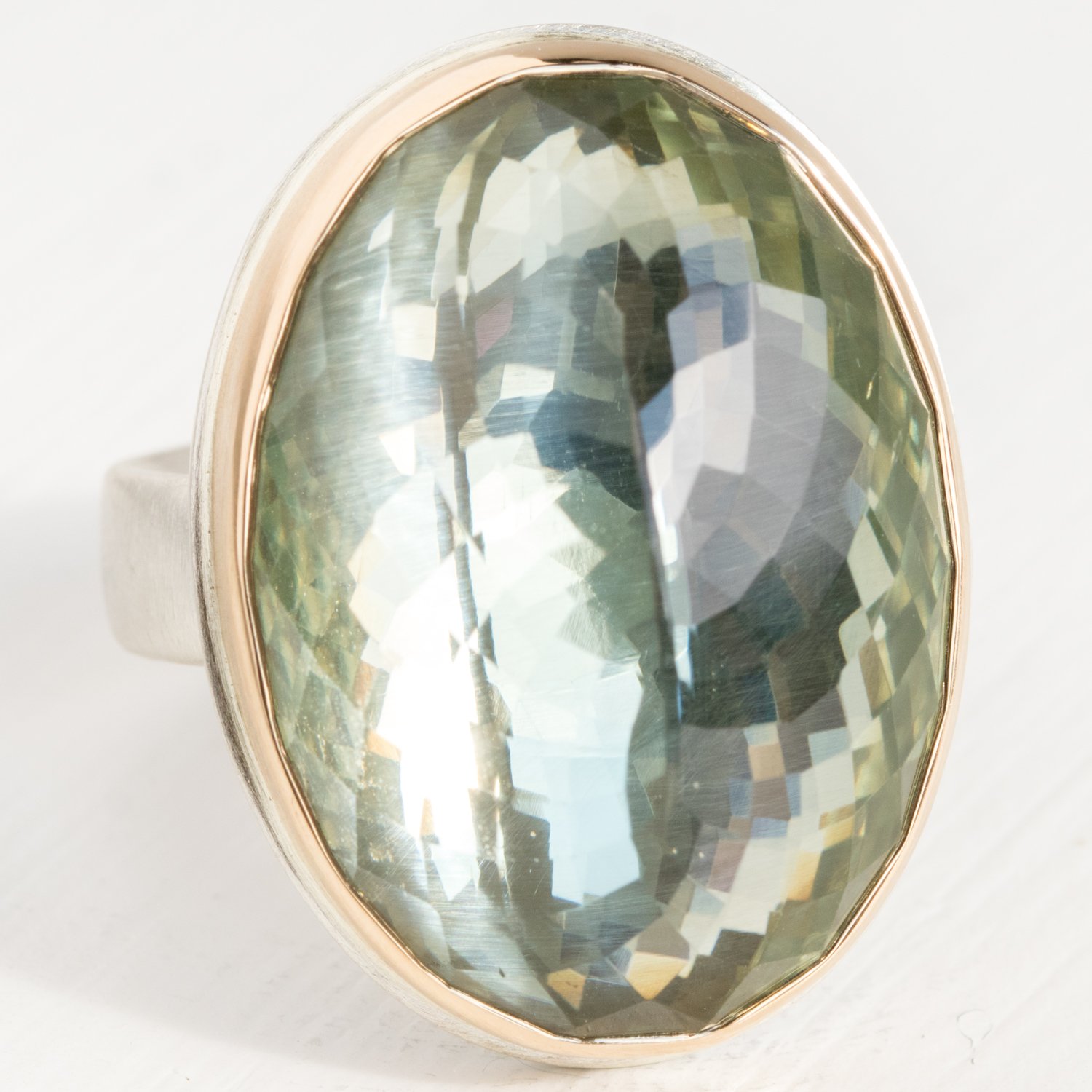 Jamie Joseph Trunk Show: Ring 108 Large oval faceted Mint Quartz(heat treated)