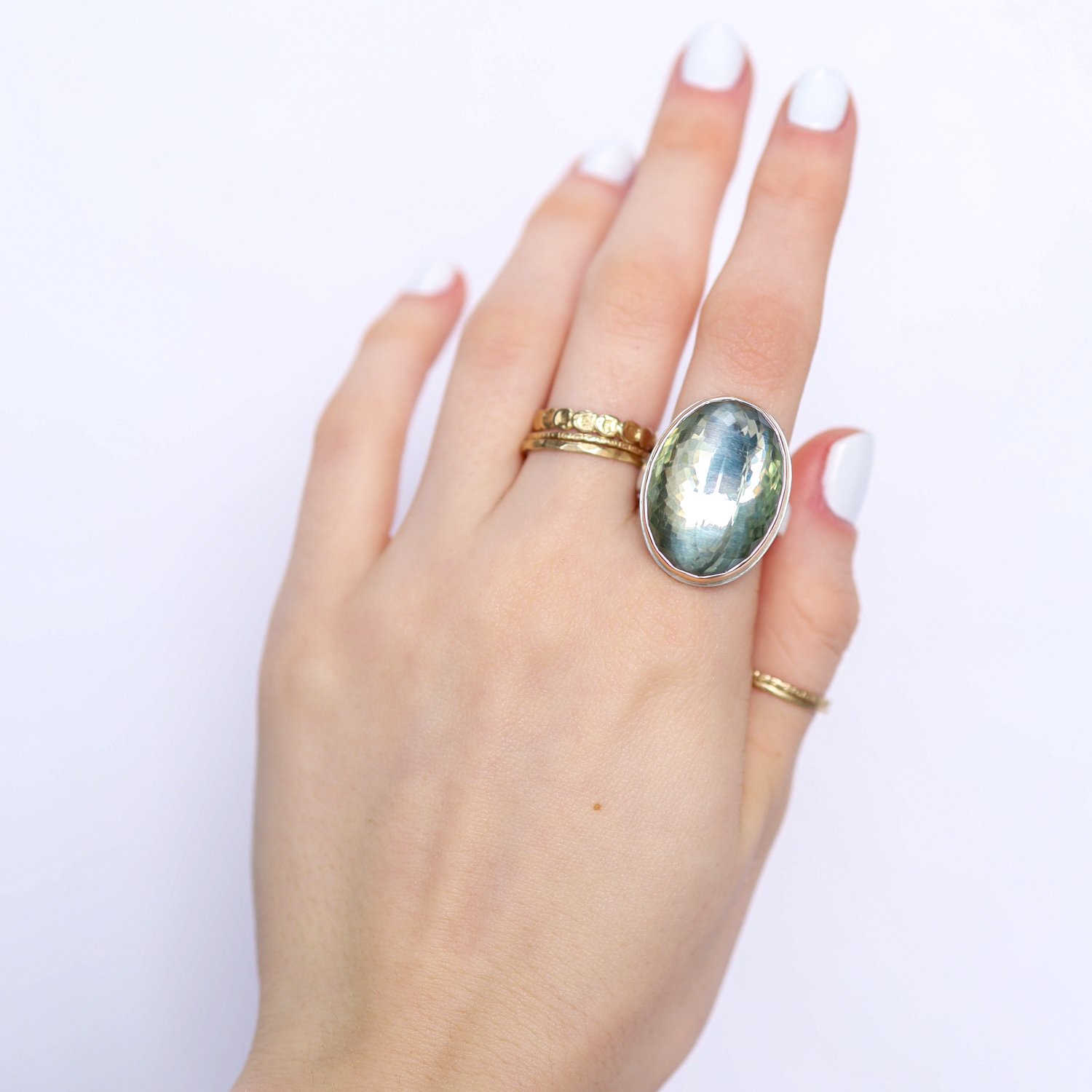 Jamie Joseph Trunk Show: Ring 108 Large oval faceted Mint Quartz(heat treated)