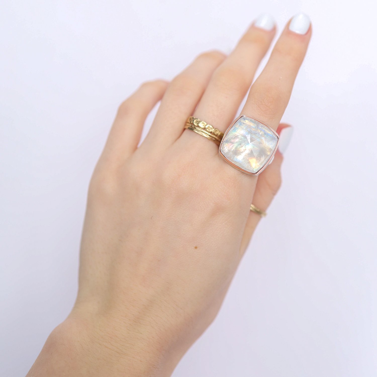 Jamie Joseph Trunk Show: Ring 79 Square White Rainbow Moonstone Ring