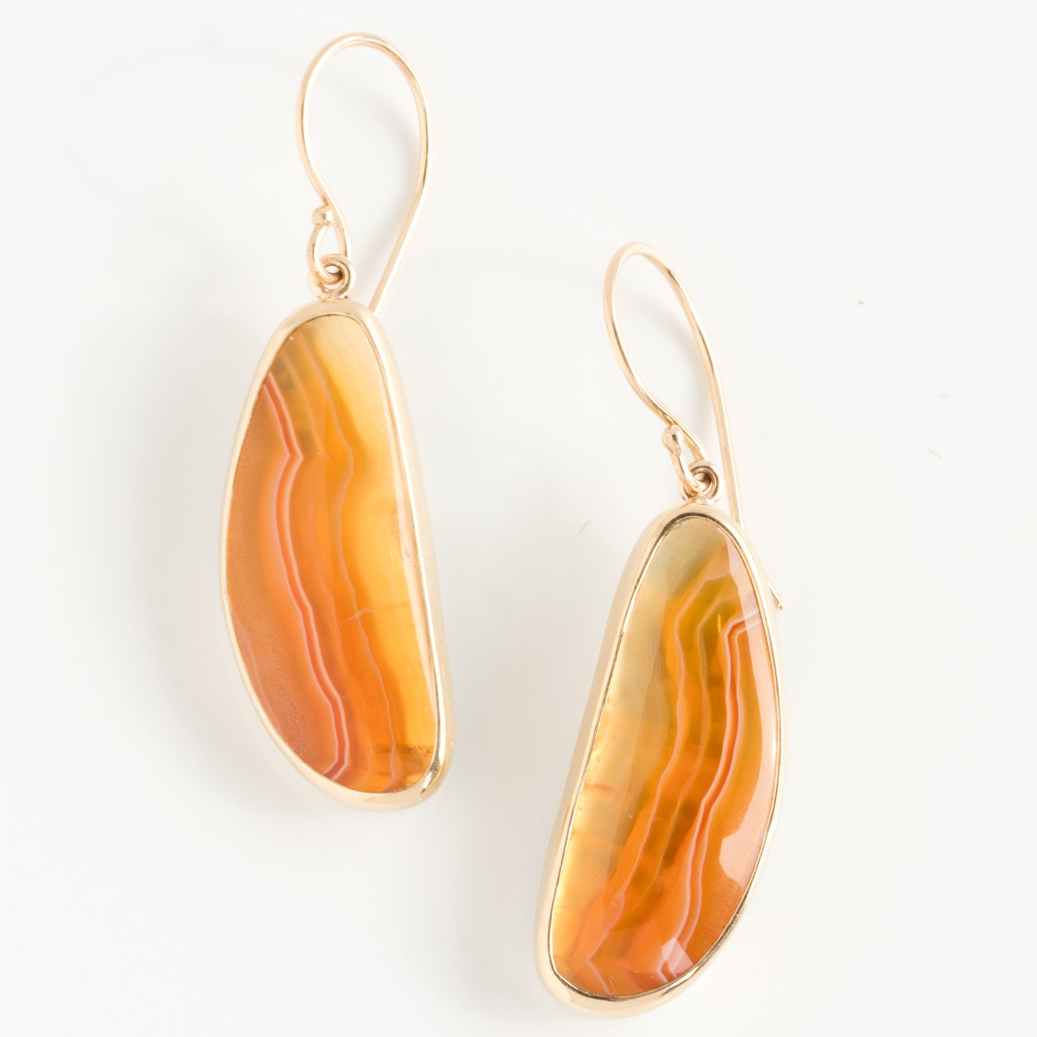 Jamie Joseph Trunk Show: Sterling & 14K Gold Earrings w/ Asymmetrical Smooth CARNELIAN in Sterling Backed Gold Bezel