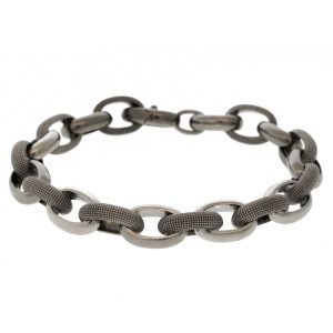 925SUNEERA: Bracelet, Nolan, Rhodium plated sterling silver, 10K gold clasp tongue, Measures 9 length, links measure 3/8" x 5/8"